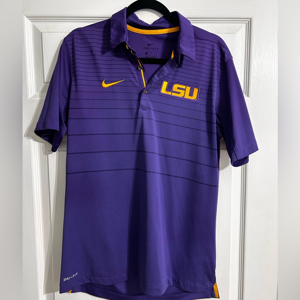 LSU NIKE DRI Fit purple and gold mens polo